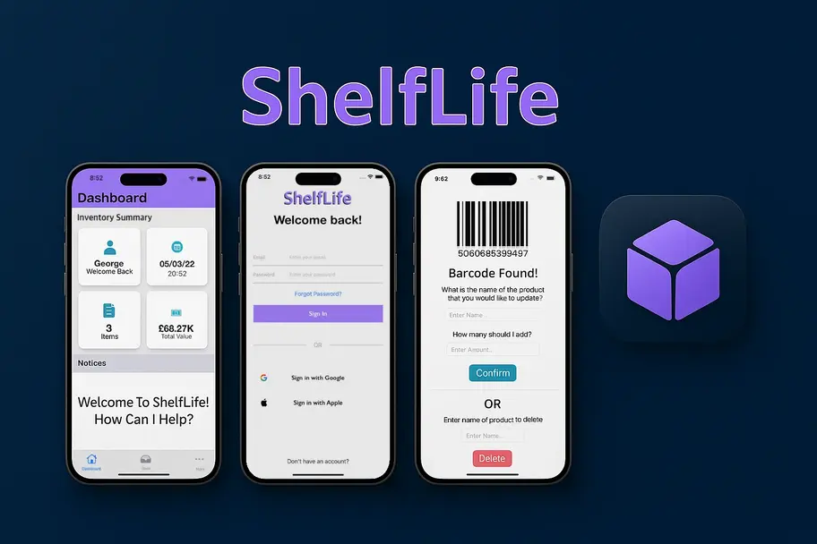 Screens from the Stock Management App